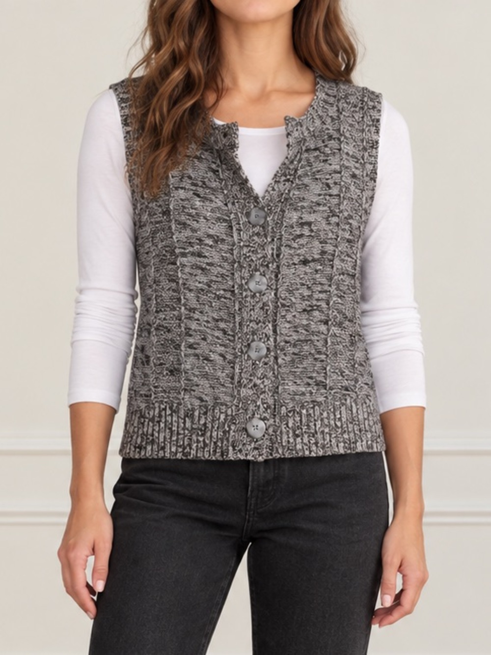 Vintage North Crest Sweater Vest Large Gray Marled Ramie Cotton Grandpa Preppy